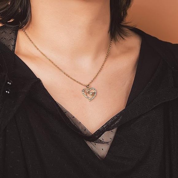 New Dainty Gold Heart Mom Necklace with Cubic Zirconia - Picture 7 of 7